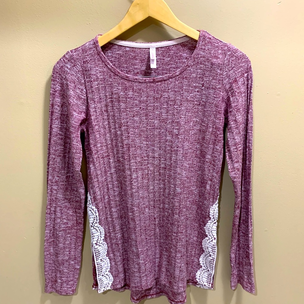 Xhilaration Lightweight Knit Long Sleeve Top with Lace Detail, size S
